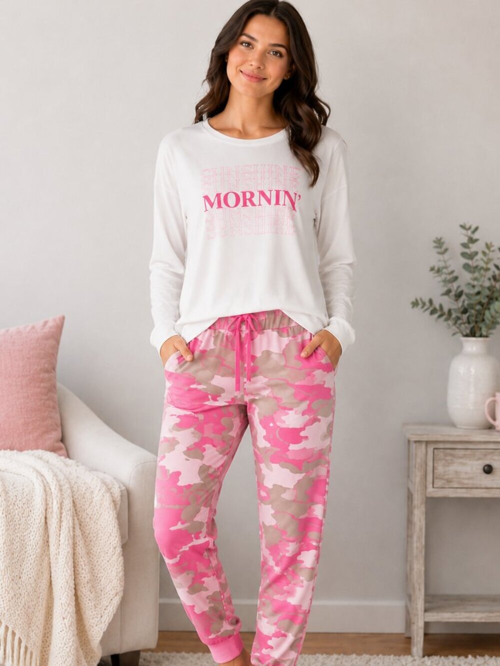 Crown & Ivy Pink Camo Jogger Pajamas Women's Sz S